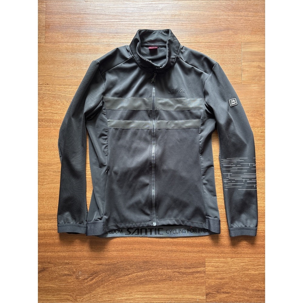 Santic Men's Cycling Jacket USA M Black Wind Stopper Full Zip Bike Jersey